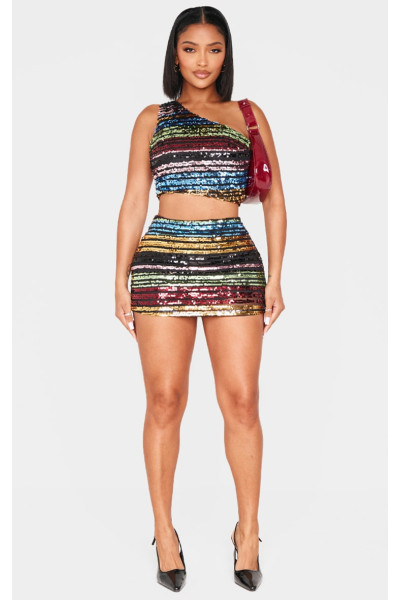 Міні-спідниця з низькою посадкою в багато смужок і паєток