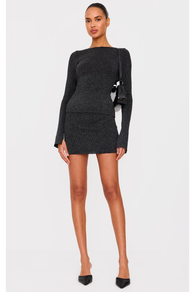 Чорна трикотажна міні-спідниця з блискітками