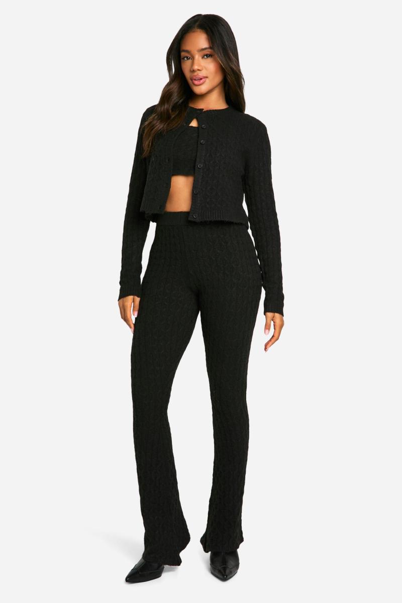 Набір із 3 предметів, м’який трикотажний кардиган, укорочений топ і брюки-кльош