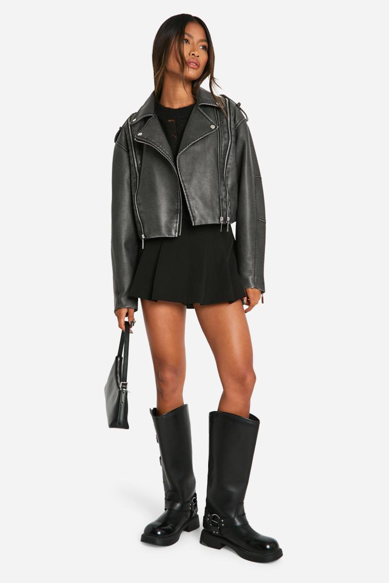 Байкерська куртка зі штучної шкіри у вінтажному стилі