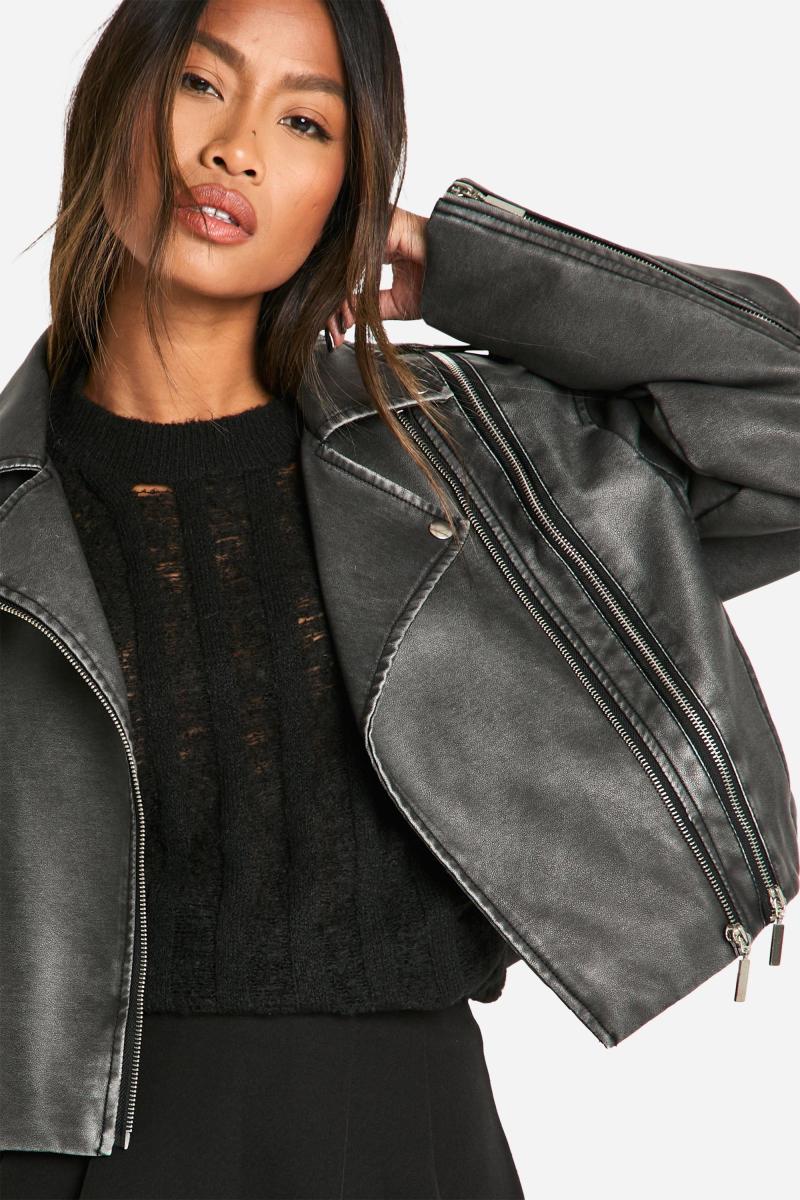 Байкерська куртка зі штучної шкіри у вінтажному стилі