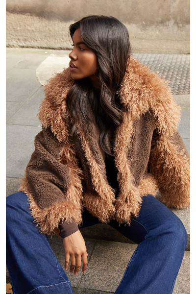 Коричнева куртка-авіатор Тедді зі штучного хутра