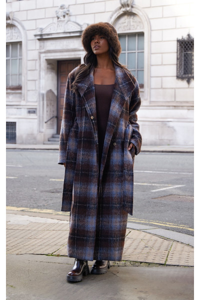 Коричневе пальто на талії з матовою вовною і краваткою