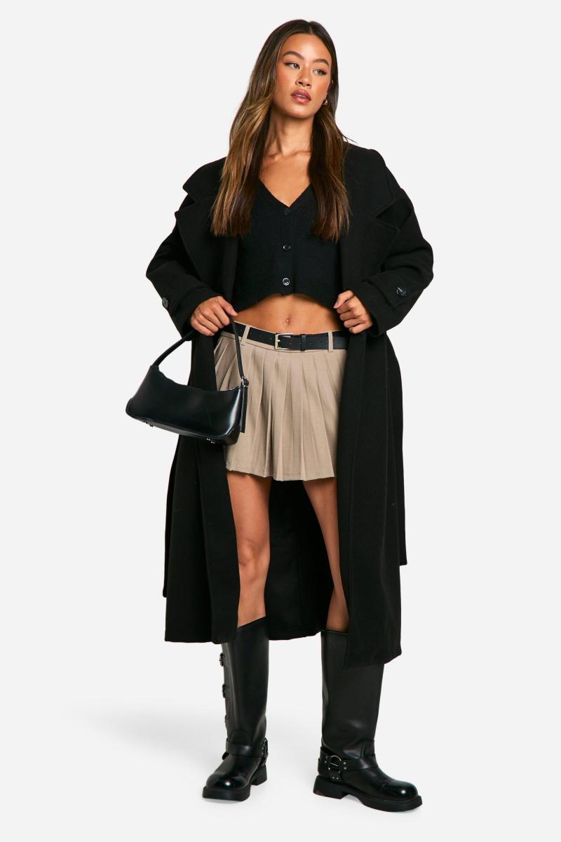 Довгий тренч з поясом у вовняному вигляді Petite