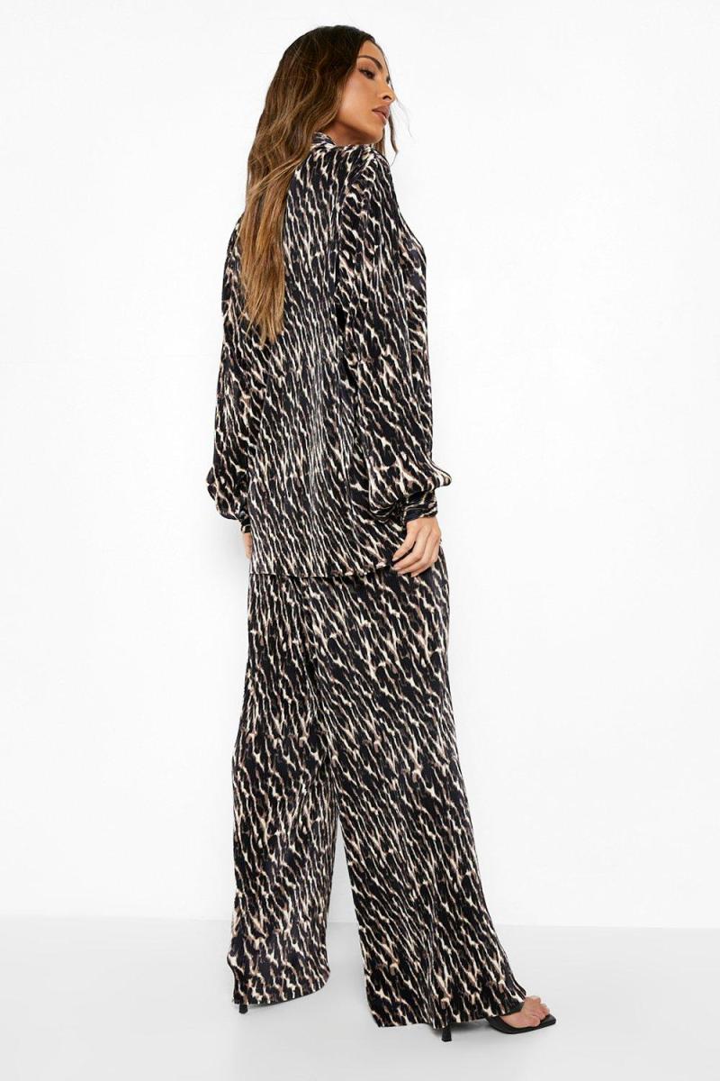 Широкі штани з плісою з леопардовим принтом