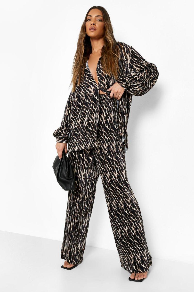 Широкі штани з плісою з леопардовим принтом