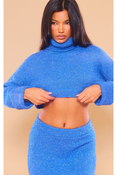 Величезний джемпер із високою горловиною, в’язаний із синьою мішурою