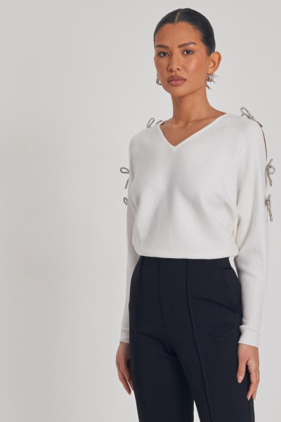 Білий в'язаний діаманте лук -джемпер