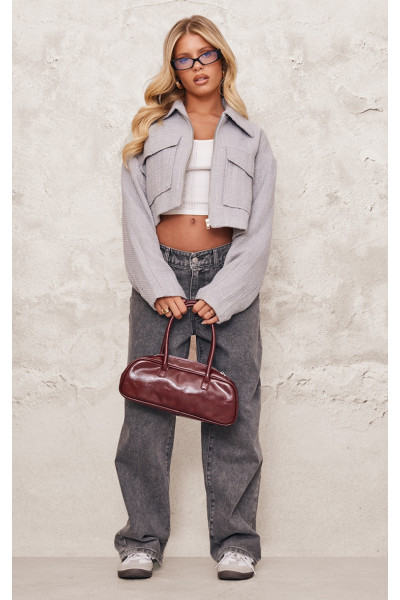 Сірий текстурований кишеньковий піджак на блискавці