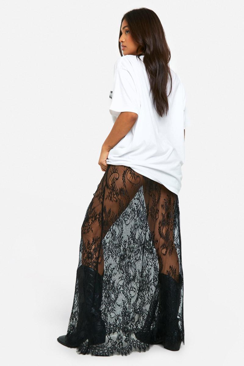 Спідниця максі з мереживною колоною з маленькими віями
