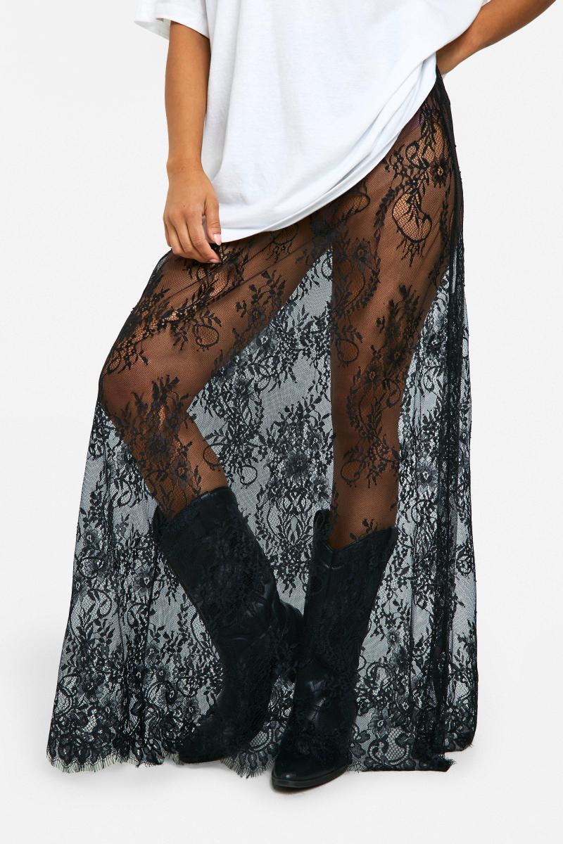 Спідниця максі з мереживною колоною з маленькими віями