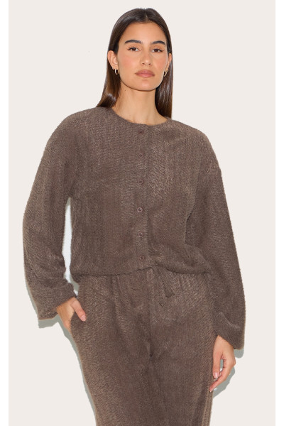 Коричнева текстурована кнопка вгору кардиган з довгими рукавами