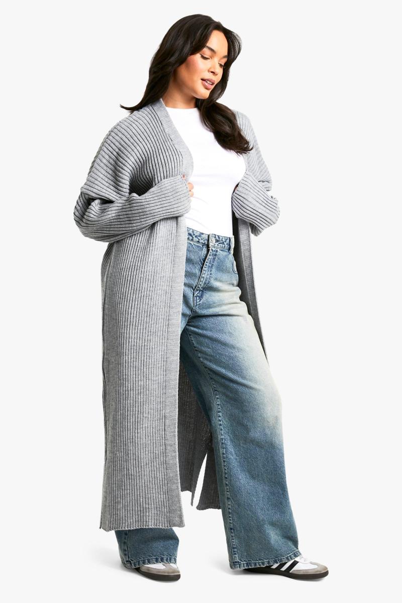 Плюс в’язаний негабаритний кардиган максі