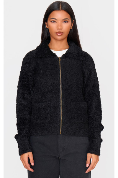 Чорний в'язаний кардиган на блискавці з кишенями