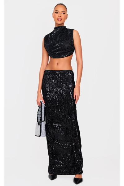 Чорна спідниця максі із середньою посадкою з блискітками