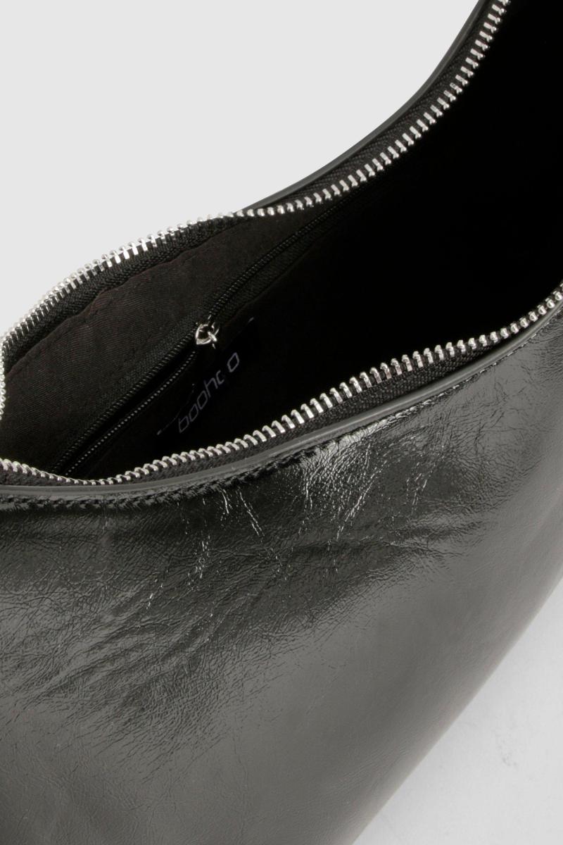 Блискуча сумка через плече з поліуретану на блискавці з ремінцем через плече