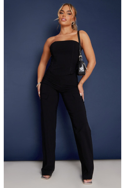 Чорний розтягнутий тканий вантажні штани