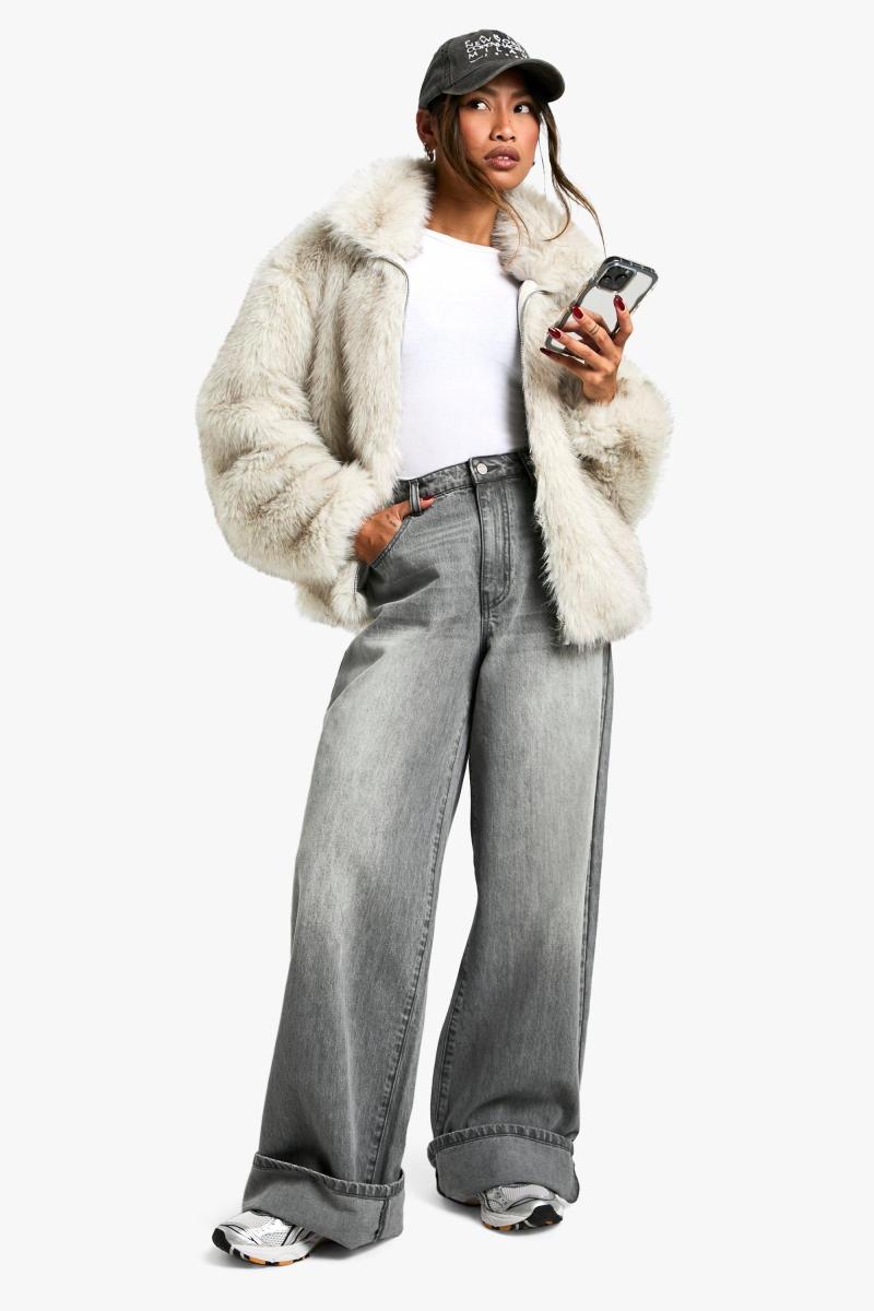 Вінтажна куртка зі штучним хутром у формі воронки