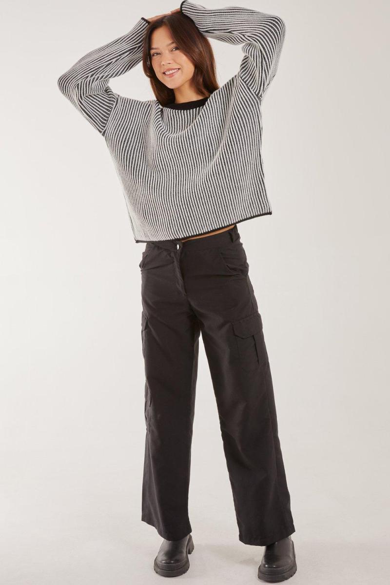 Смугастий ребристий джемпер з довгими рукавами