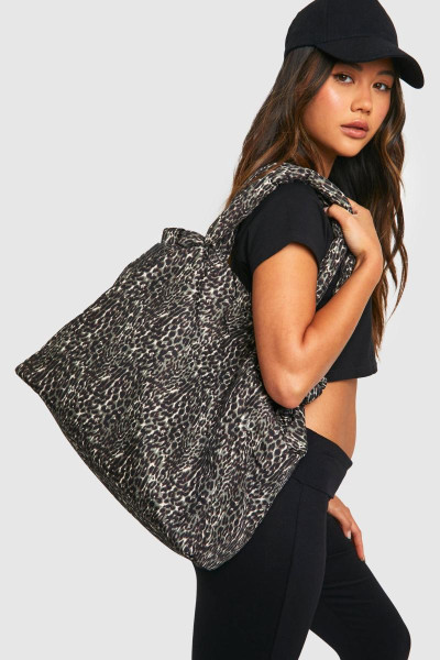 Нейлонова сумка кольору хакі з леопардовою ручкою