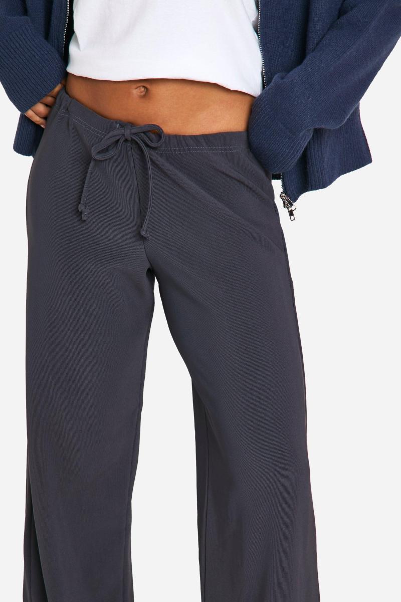 Широкі брюки на талії зі шнурками в рубчик