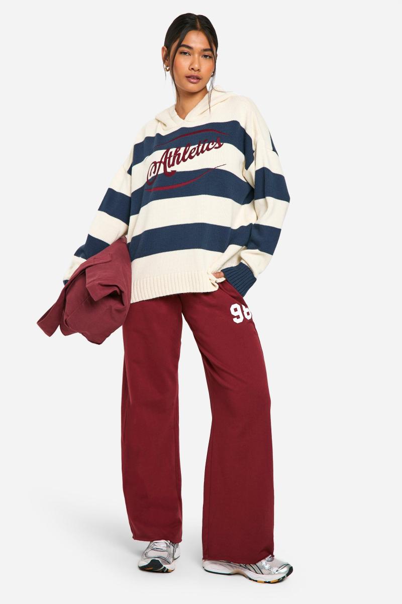 Велике в’язане спортивне худі з вишивкою в смужку