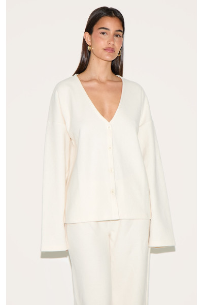 Вершковий важкий матовий ребл v шиї вгору вгору кардиган