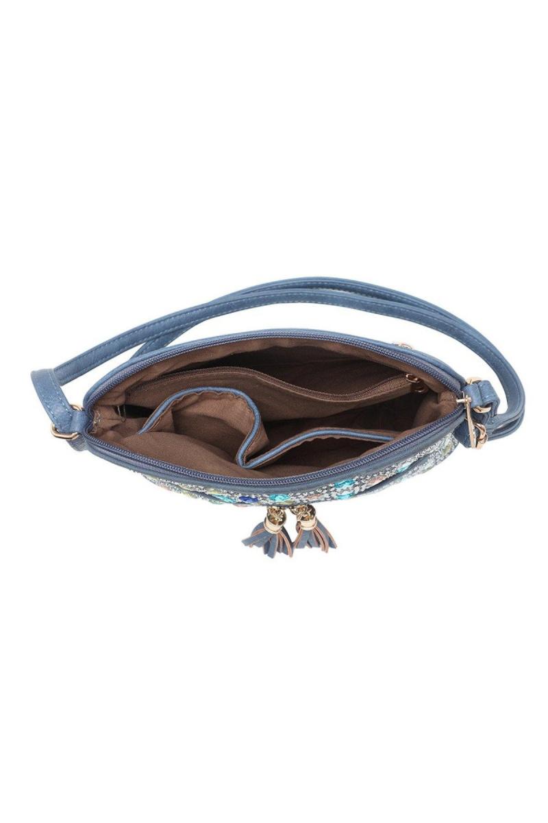 Сумка через плече з блискучими каменями та китицями