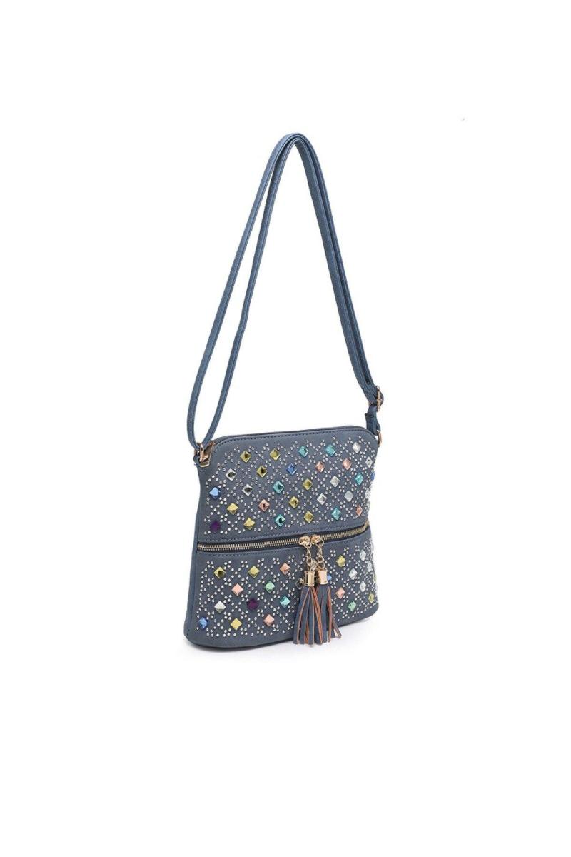 Сумка через плече з блискучими каменями та китицями