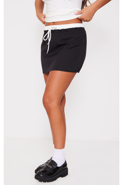 Чорна плетена міні-спідниця з подвійним поясом