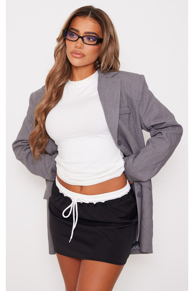 Чорна плетена міні-спідниця з подвійним поясом