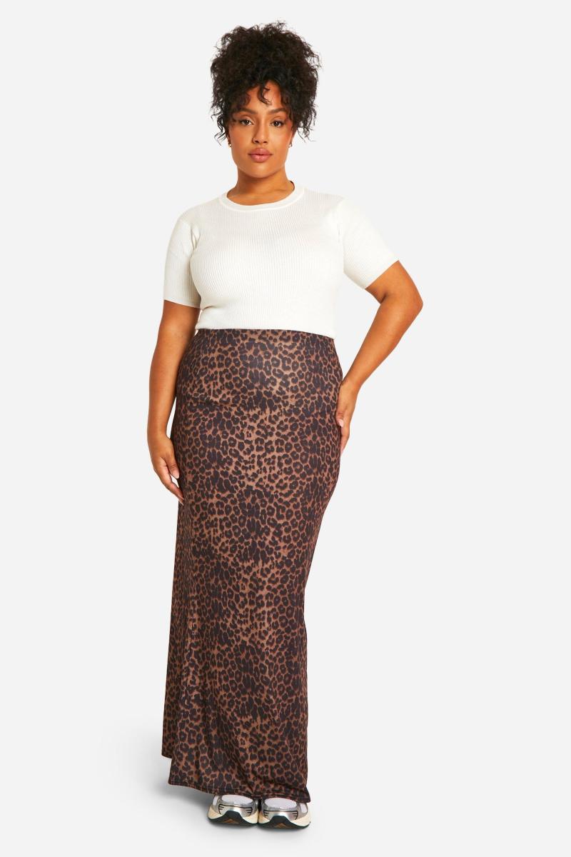 Плюс спідниця-максі з леопардового джерсі