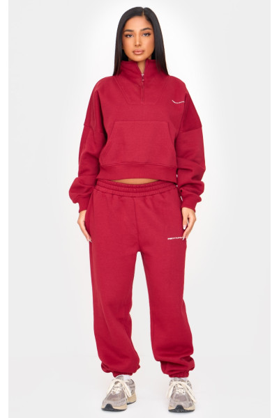 Мініатюрні бордові джоггери з манжетами зі слоганом