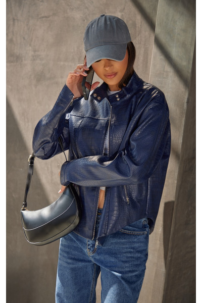 Темно-синя куртка зі штучної шкіри крокодилу на блискавці