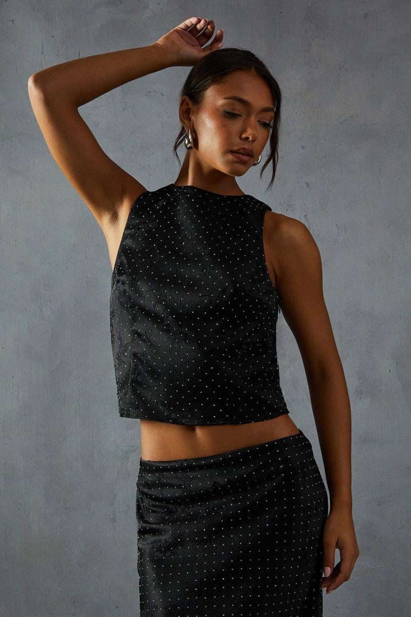 Hotfix Diamante Satin Racer Top та координація спідниці максі