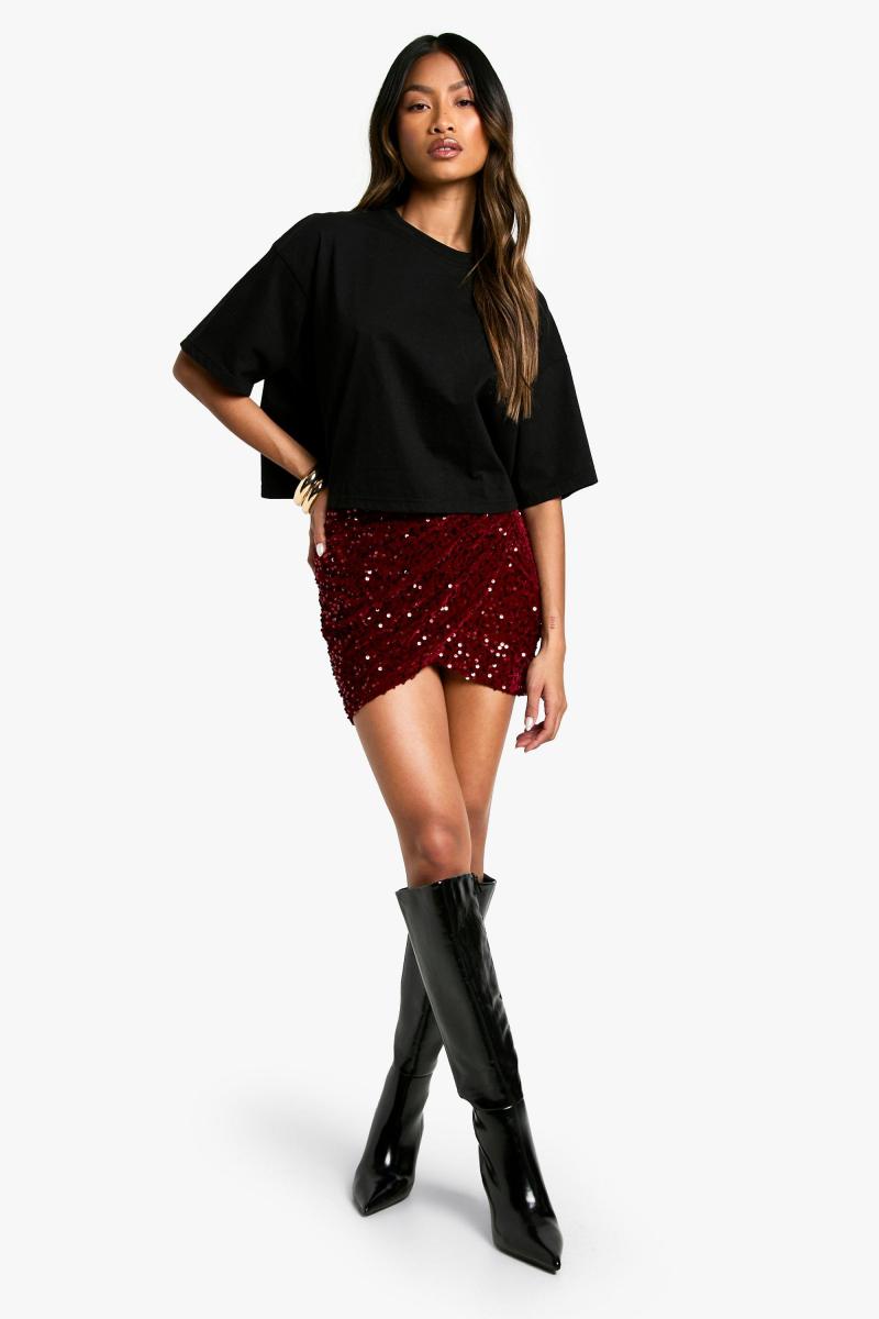 Оксамитова міні-спідниця з рюшами з паєтками