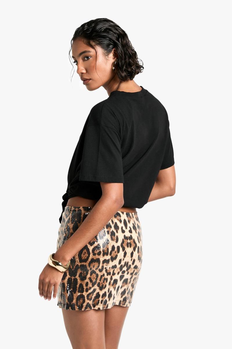 Висока міні-спідниця з леопардовими паєтками
