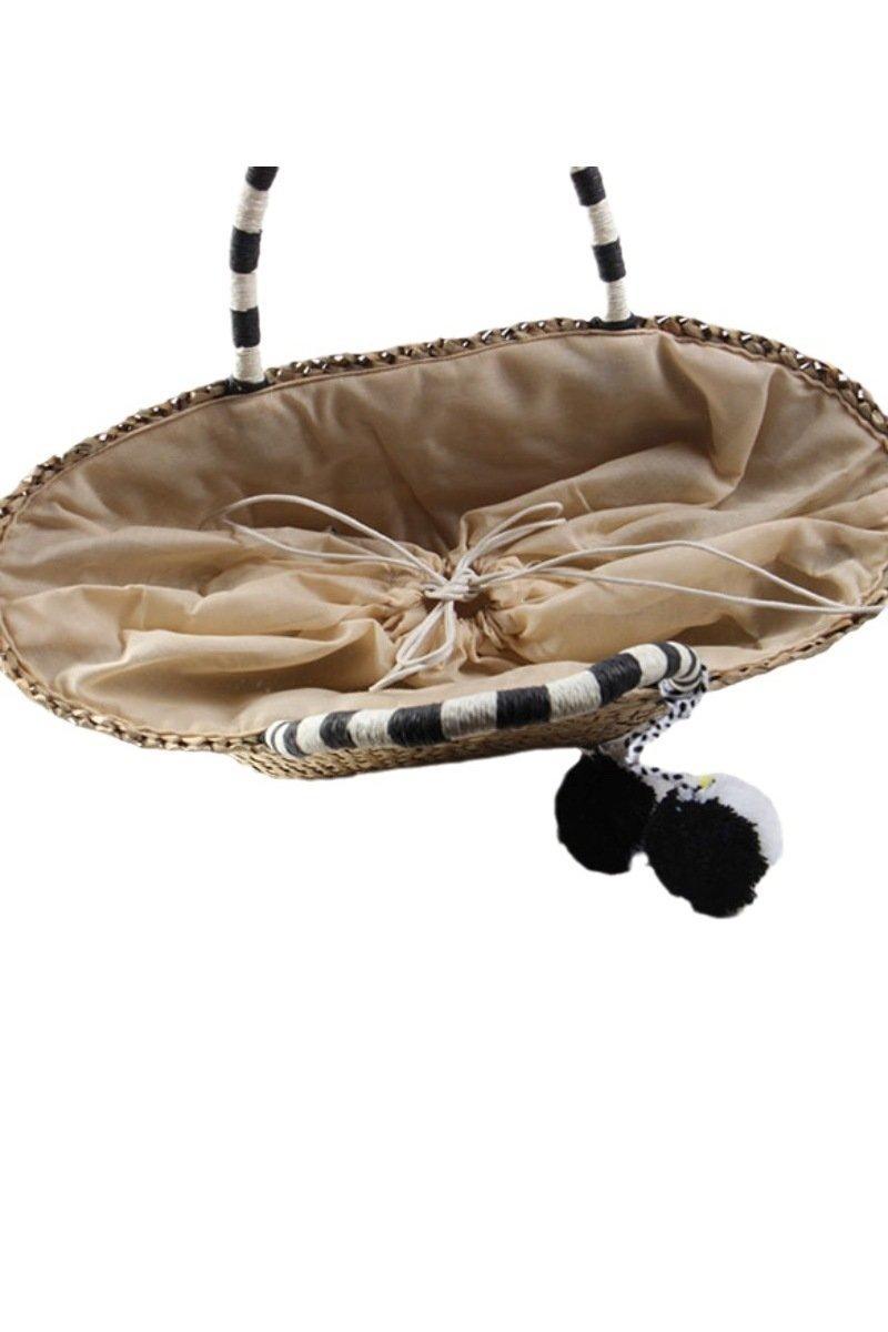 Пляжна соломна сумка з деталями з помпом