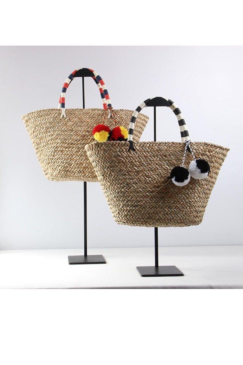 Пляжна соломна сумка з деталями з помпом