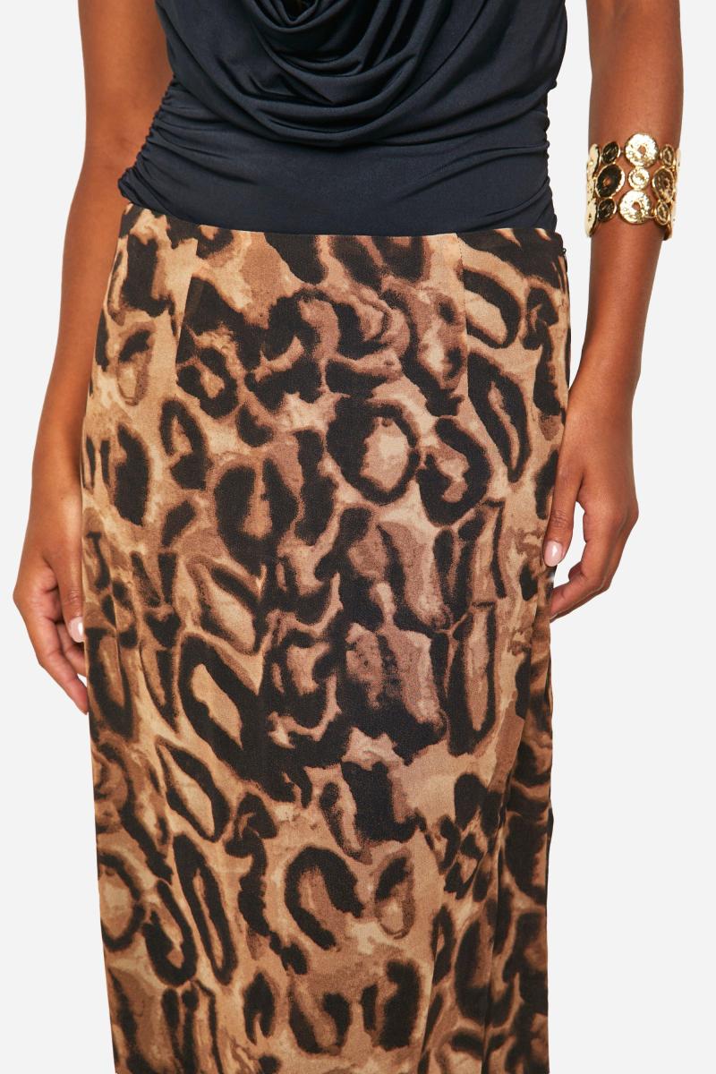 Високий шифоновий леопардовий максі спідниця
