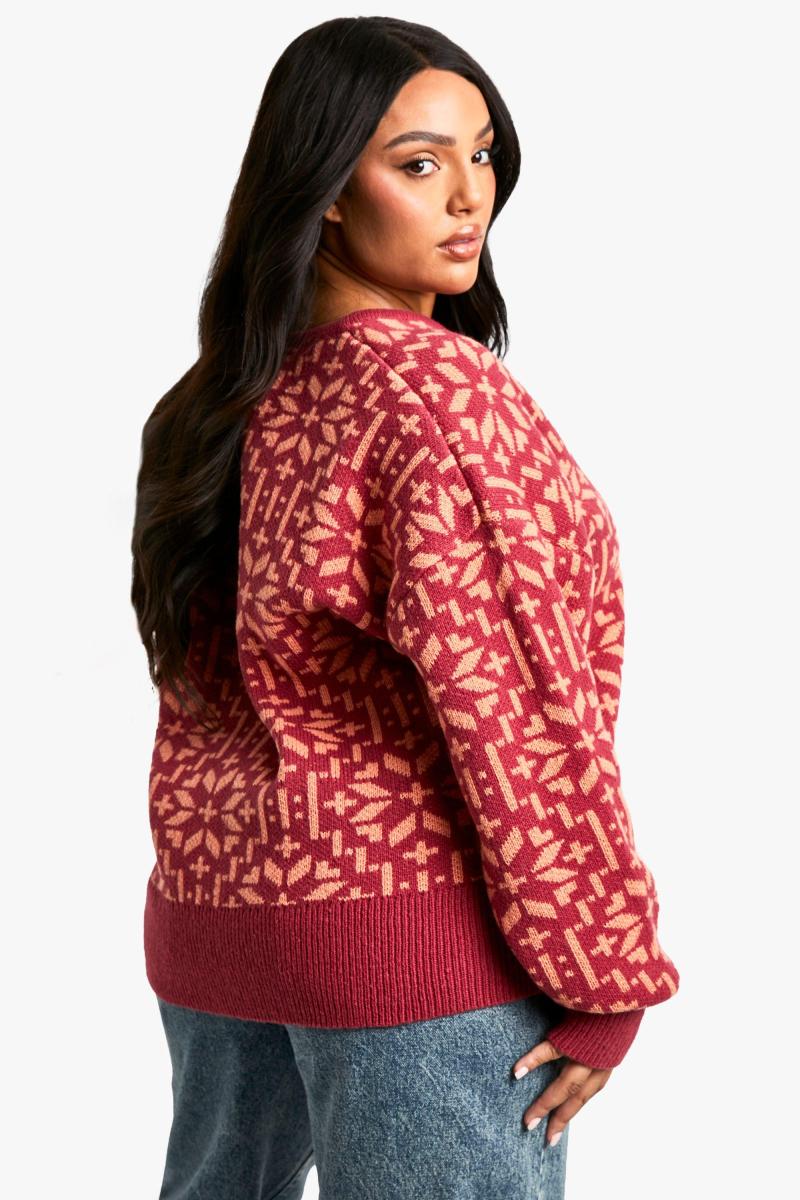 Плюс преміальний в'язаний різдвяний кардиган Fairisle Snowflake