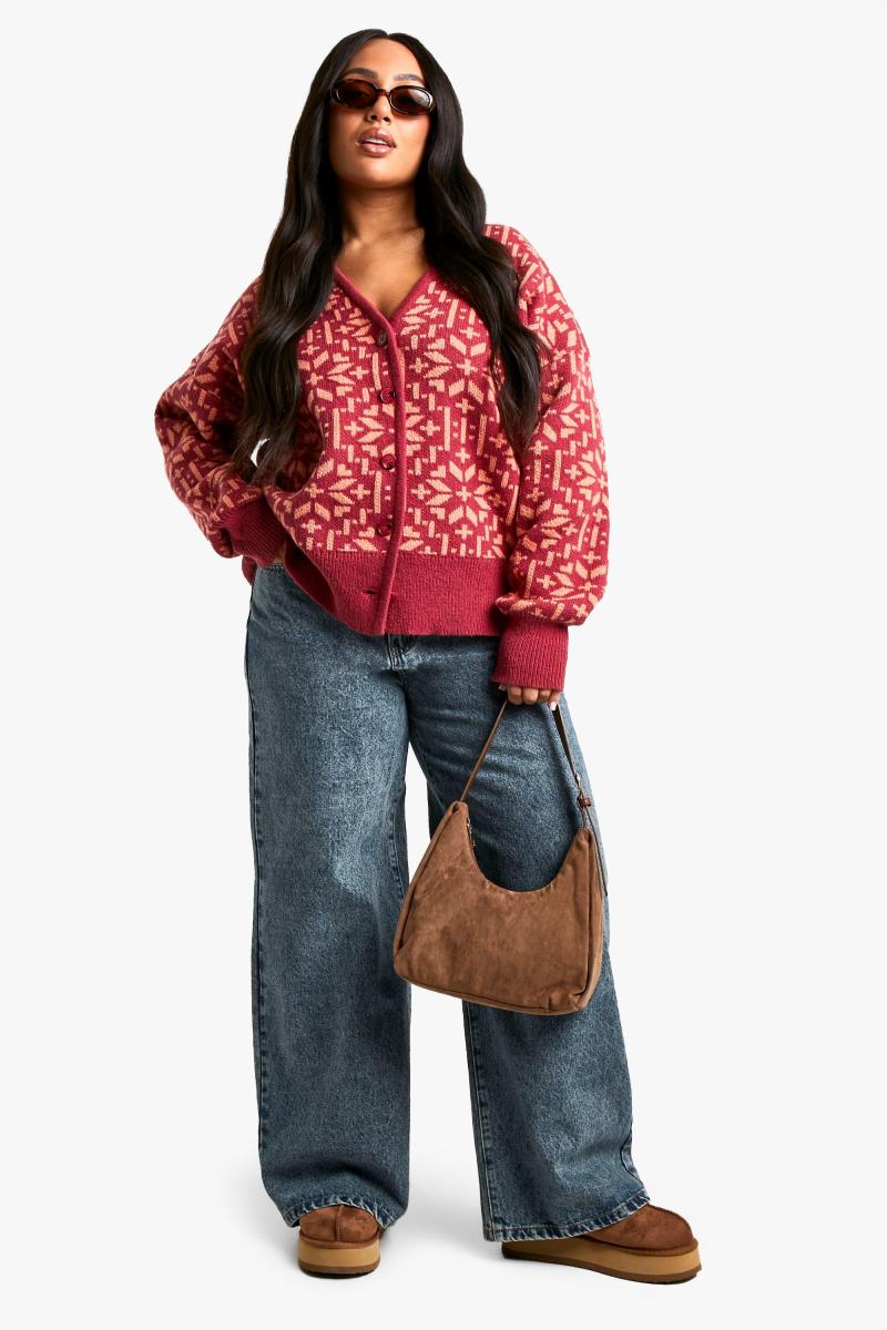 Плюс преміальний в'язаний різдвяний кардиган Fairisle Snowflake