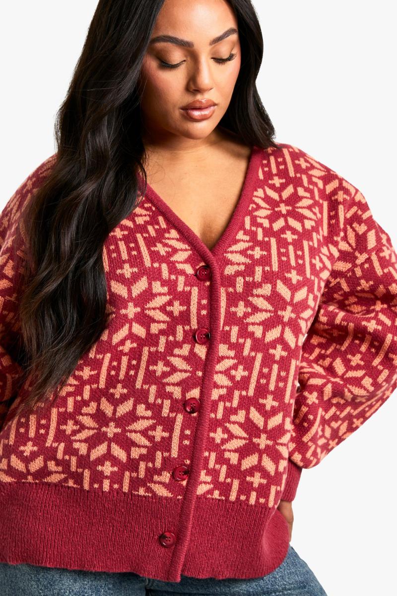 Плюс преміальний в'язаний різдвяний кардиган Fairisle Snowflake