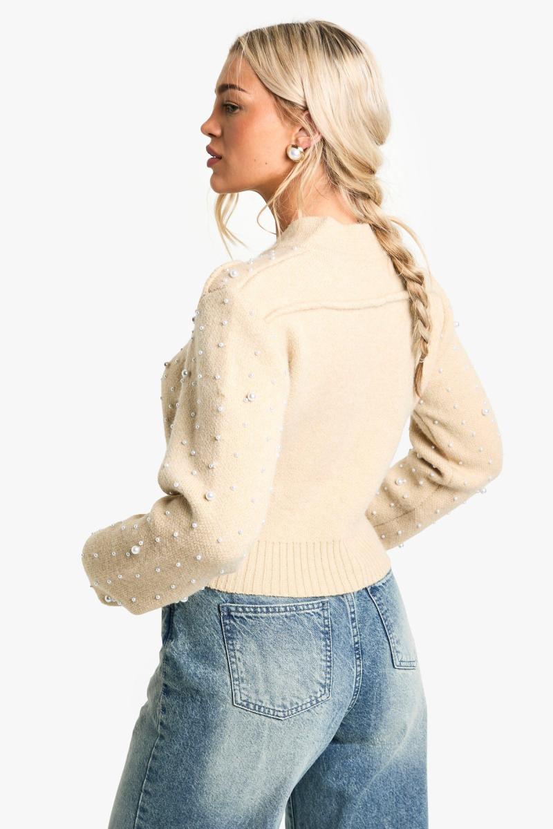 В'язаний бомбер на блискавці з деталями перлів