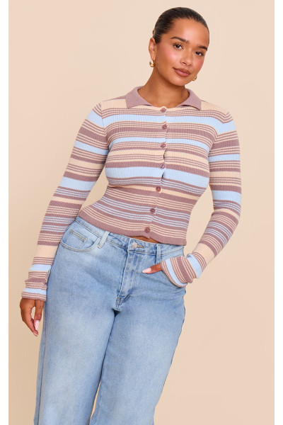 Формуйте мок -трикотажну кнопку смужки передній кардиган