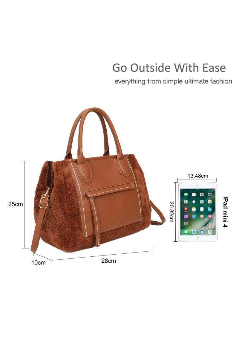 2IN1 Великий передній кишеньковий кишеньковий пухнастий м'який сумочка знімний ремінь і змальовуючи великий гаманець -мішечок