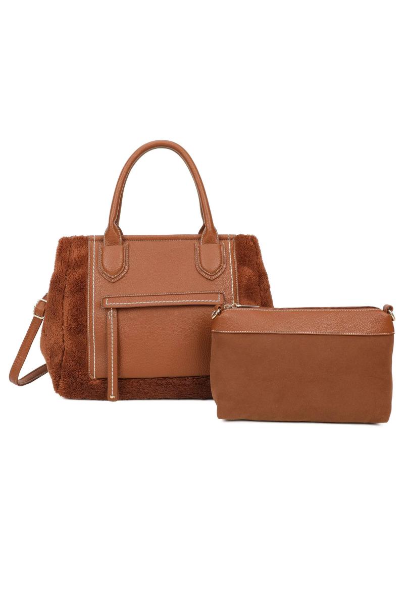 2IN1 Великий передній кишеньковий кишеньковий пухнастий м'який сумочка знімний ремінь і змальовуючи великий гаманець -мішечок