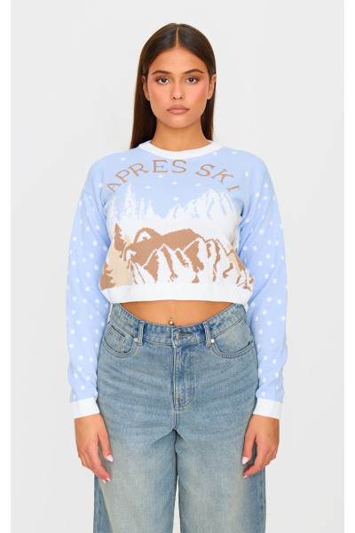 Блідо-блакитний укорочений різдвяний джемпер Apres