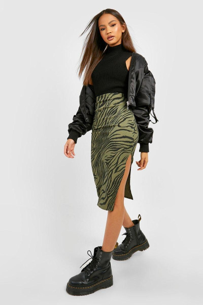Zebra Print Rib Side Split Spirt